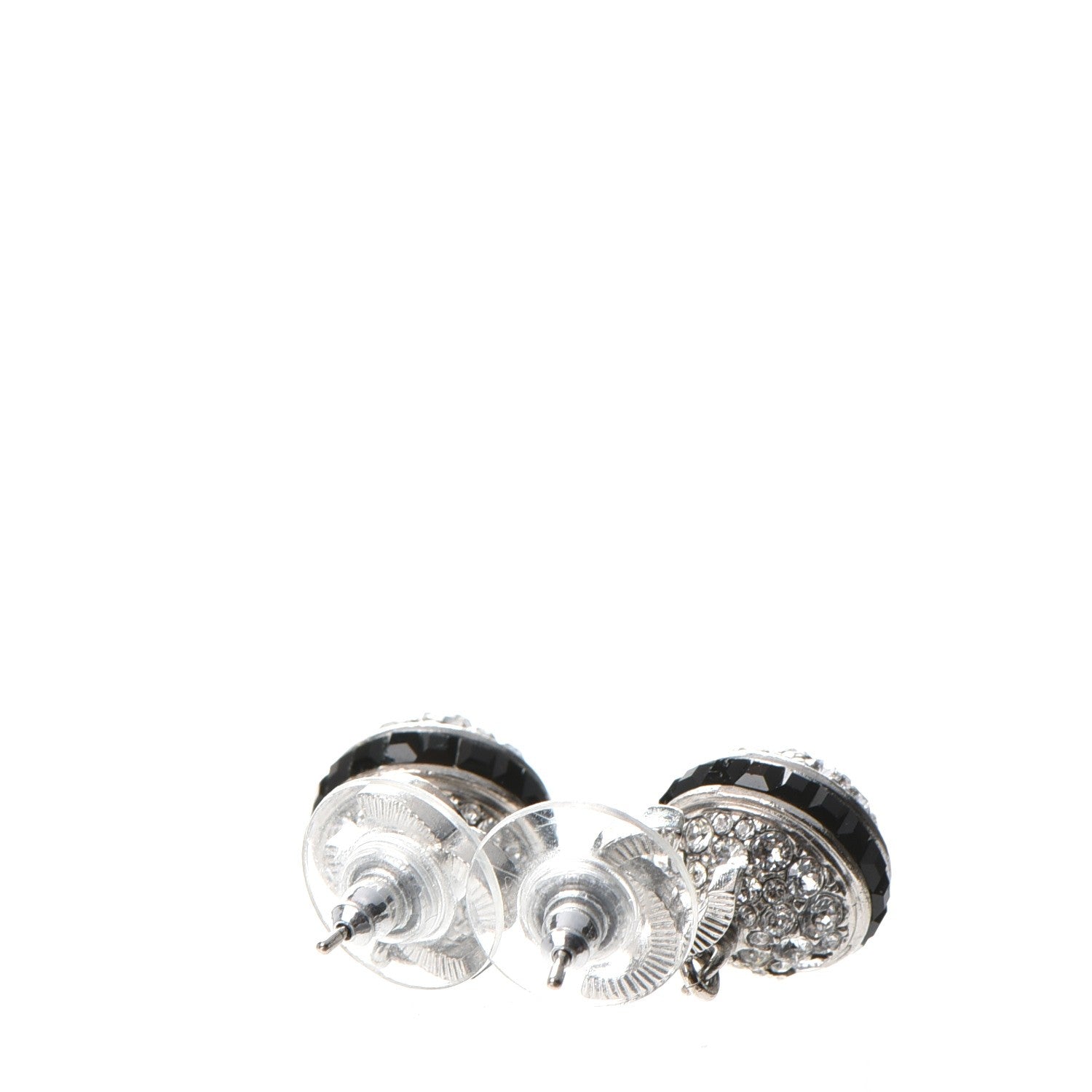 Chanel Crystal CC Drop Earrings Black Silver 3 of 5