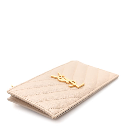 Saint Laurent Monogram Grain de Poudre 5 Fragments Zip Pouch Card Holder Dark Beige 4 of 7