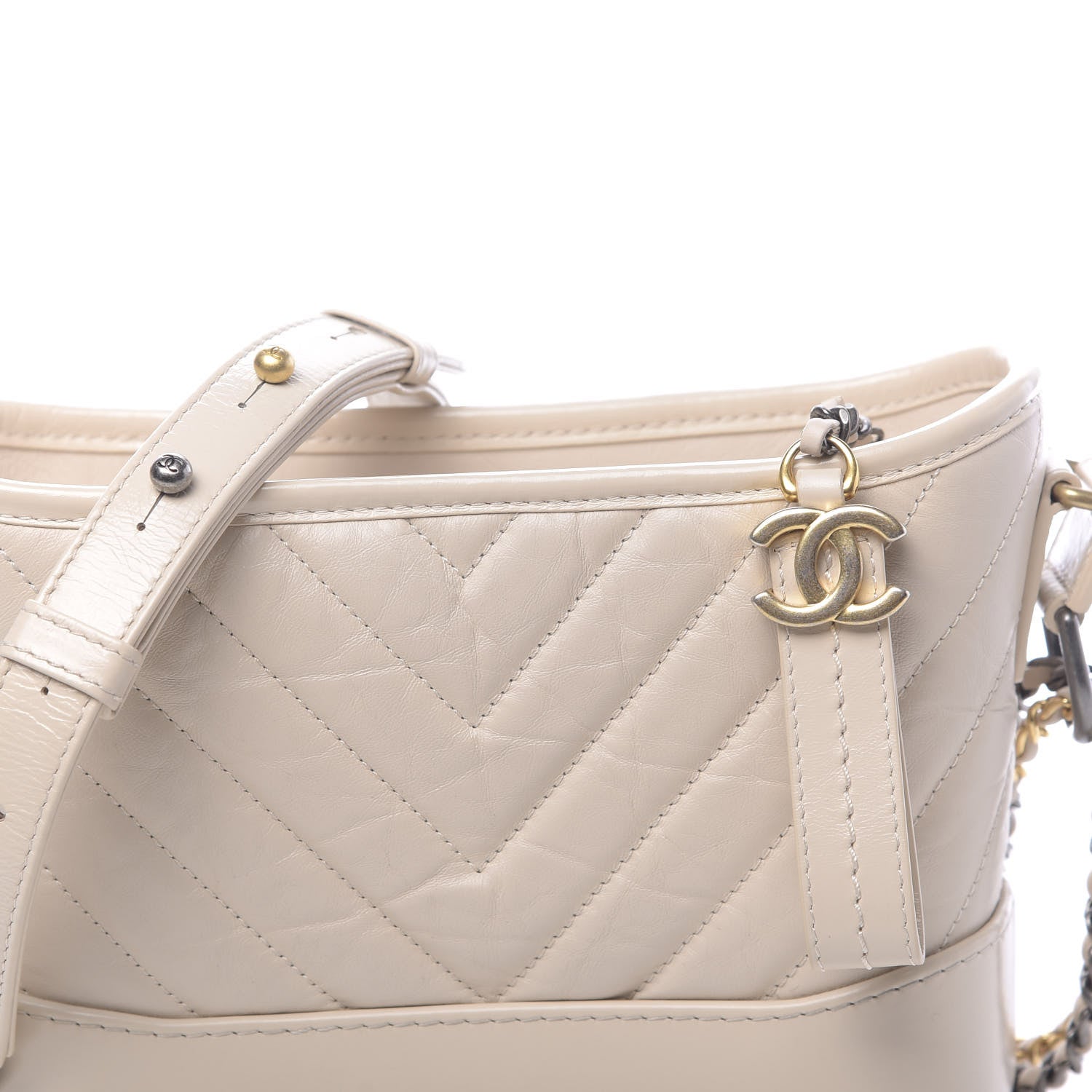 Chanel Aged Calfskin Chevron Quilted Small Gabrielle Hobo Beige Clair 8 of 11