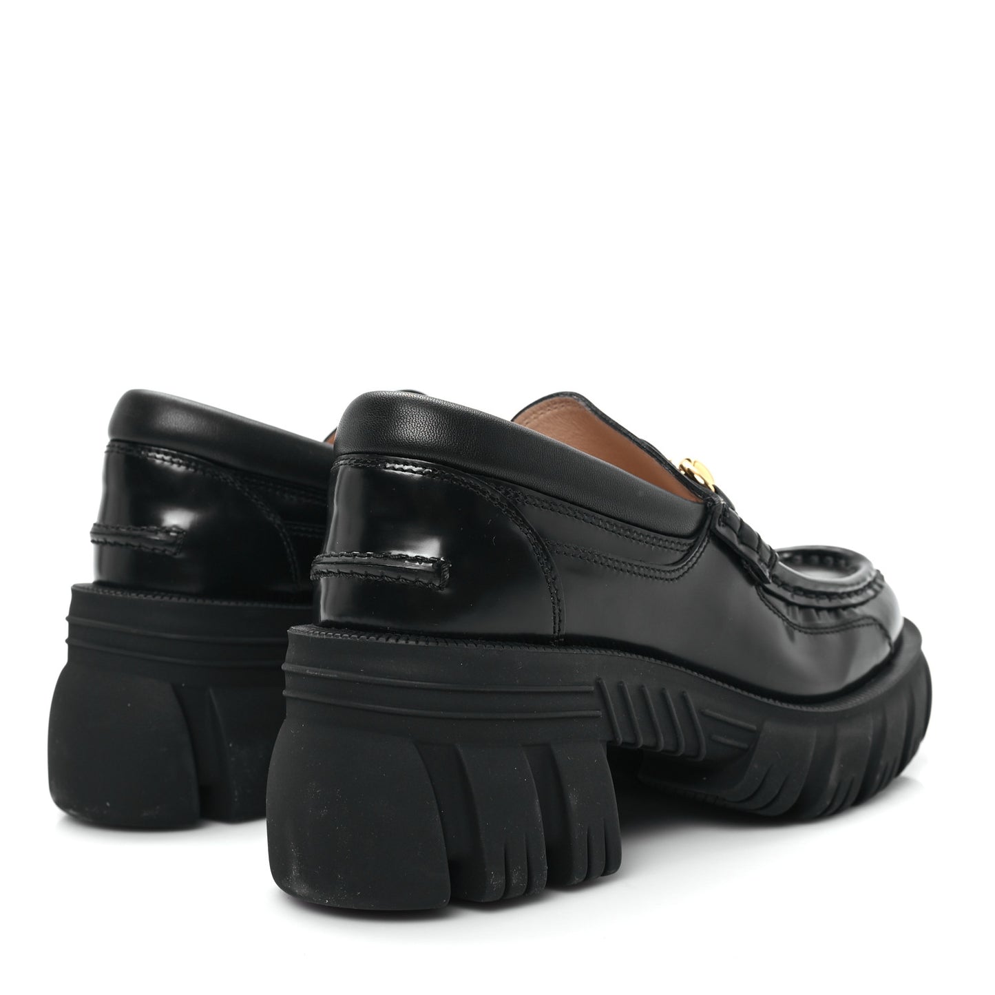 Magnum Calfskin Nappa Samoa Womens Horsebit Platform Chunky Lug Sole 40mm Loafers 35 Black