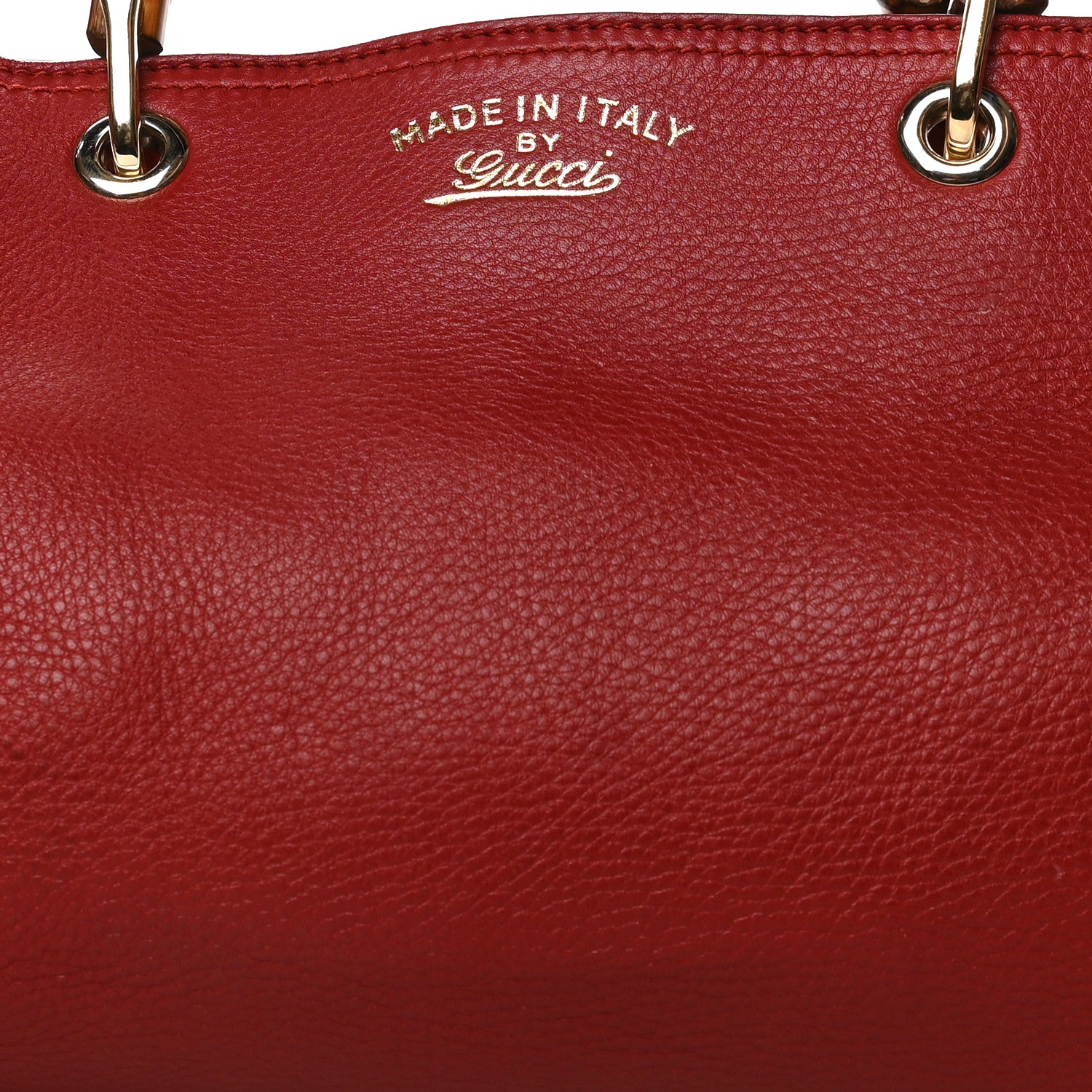 Gucci Pebbled Calfskin Medium Bamboo Shopper Tote Red 9 of 14