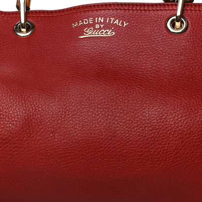 Gucci Pebbled Calfskin Medium Bamboo Shopper Tote Red 9 of 14