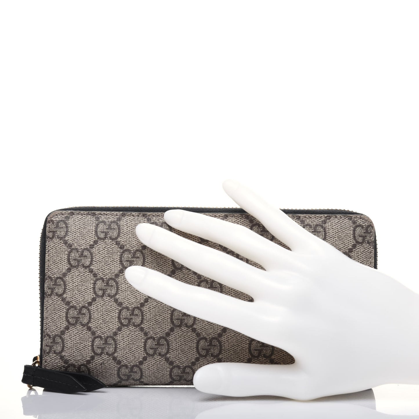 GG Supreme Monogram Moon Calfskin Zip Around Wallet Beige Ebony Black