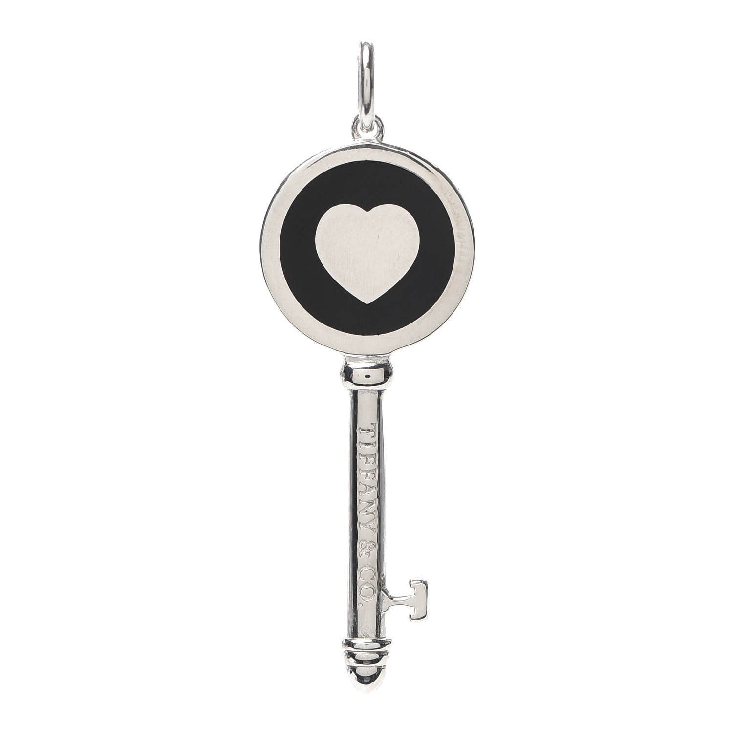 Tiffany Sterling Silver Enamel Keys Heart Key Pendant Black 1 of 4
