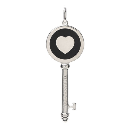 Tiffany Sterling Silver Enamel Keys Heart Key Pendant Black 1 of 4