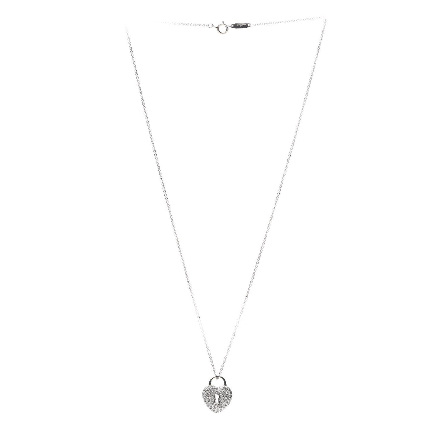 Platinum Diamond Small Heart Lock Pendant Necklace