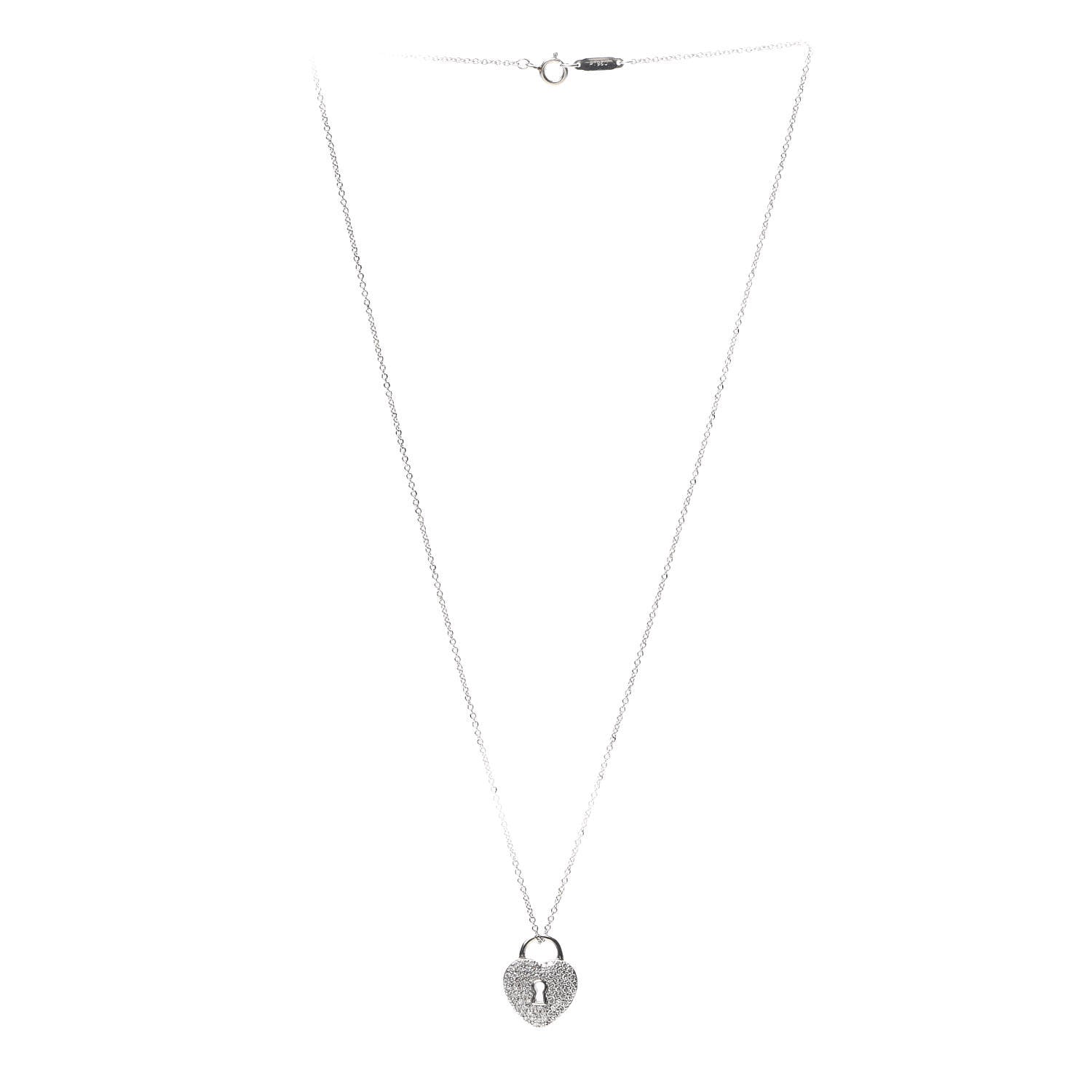 Tiffany Platinum Diamond Small Heart Lock Pendant Necklace 3 of 6