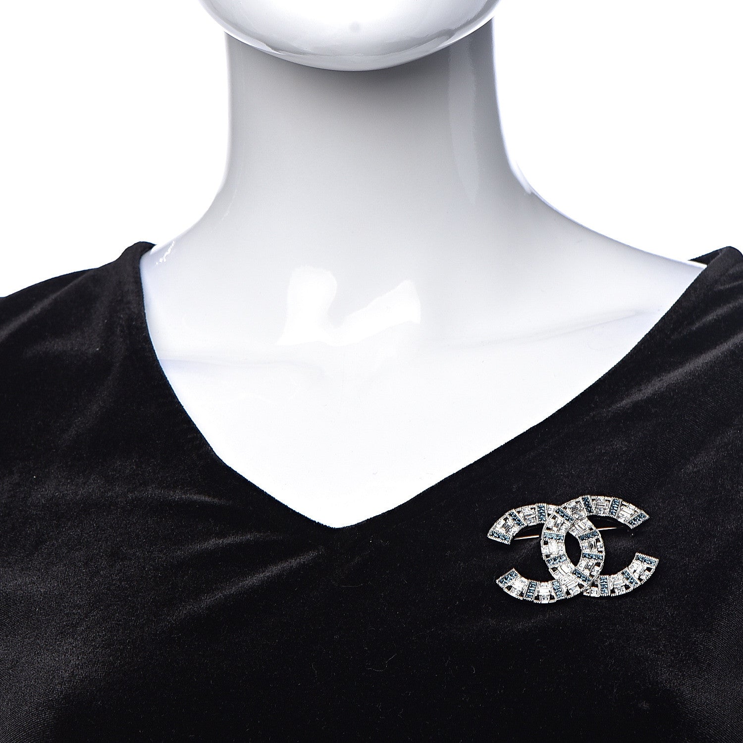 Chanel Baguette Crystal CC Brooch Silver Blue 2 of 4