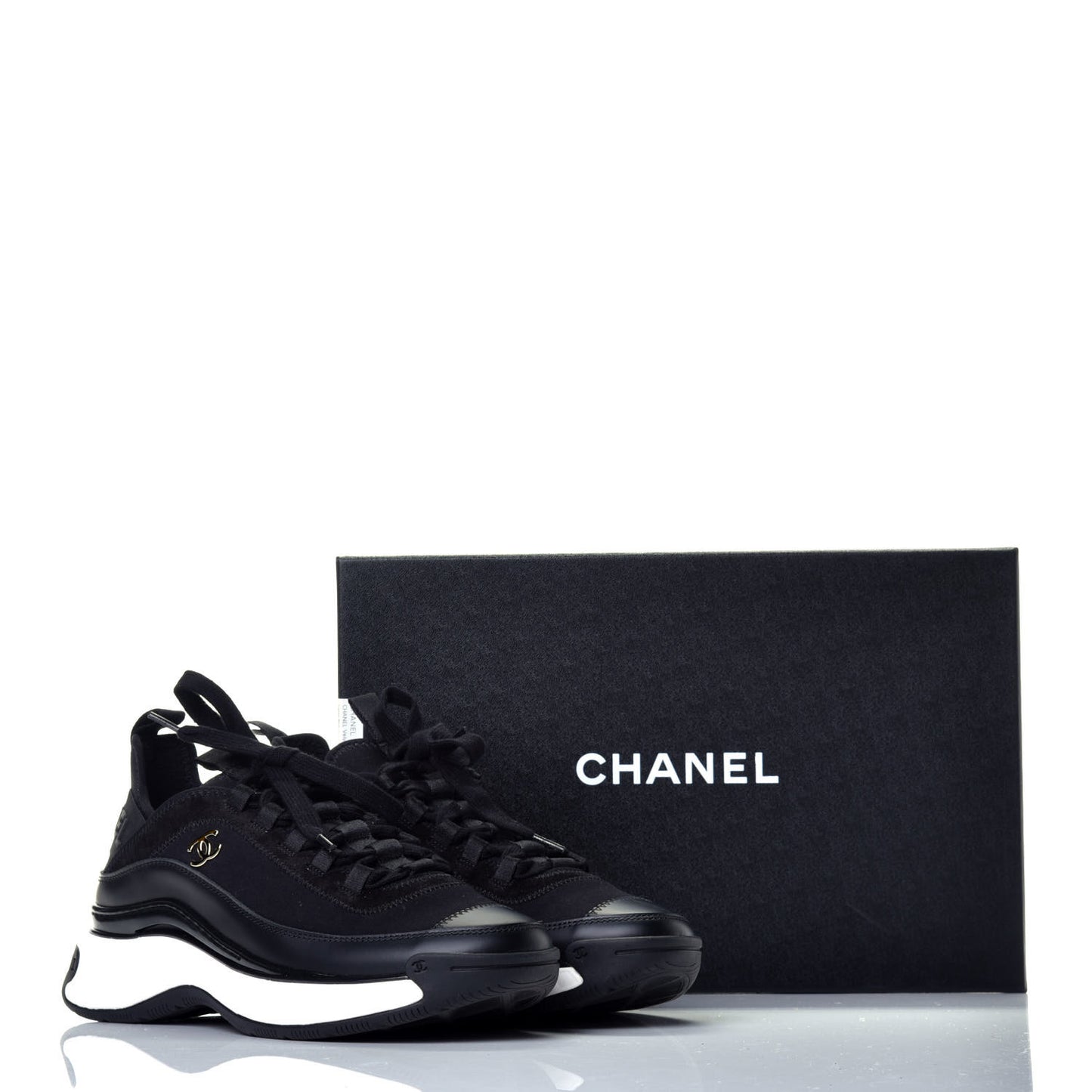 Velvet Calfskin Mixed Fibers CC Sneakers 37.5 Black