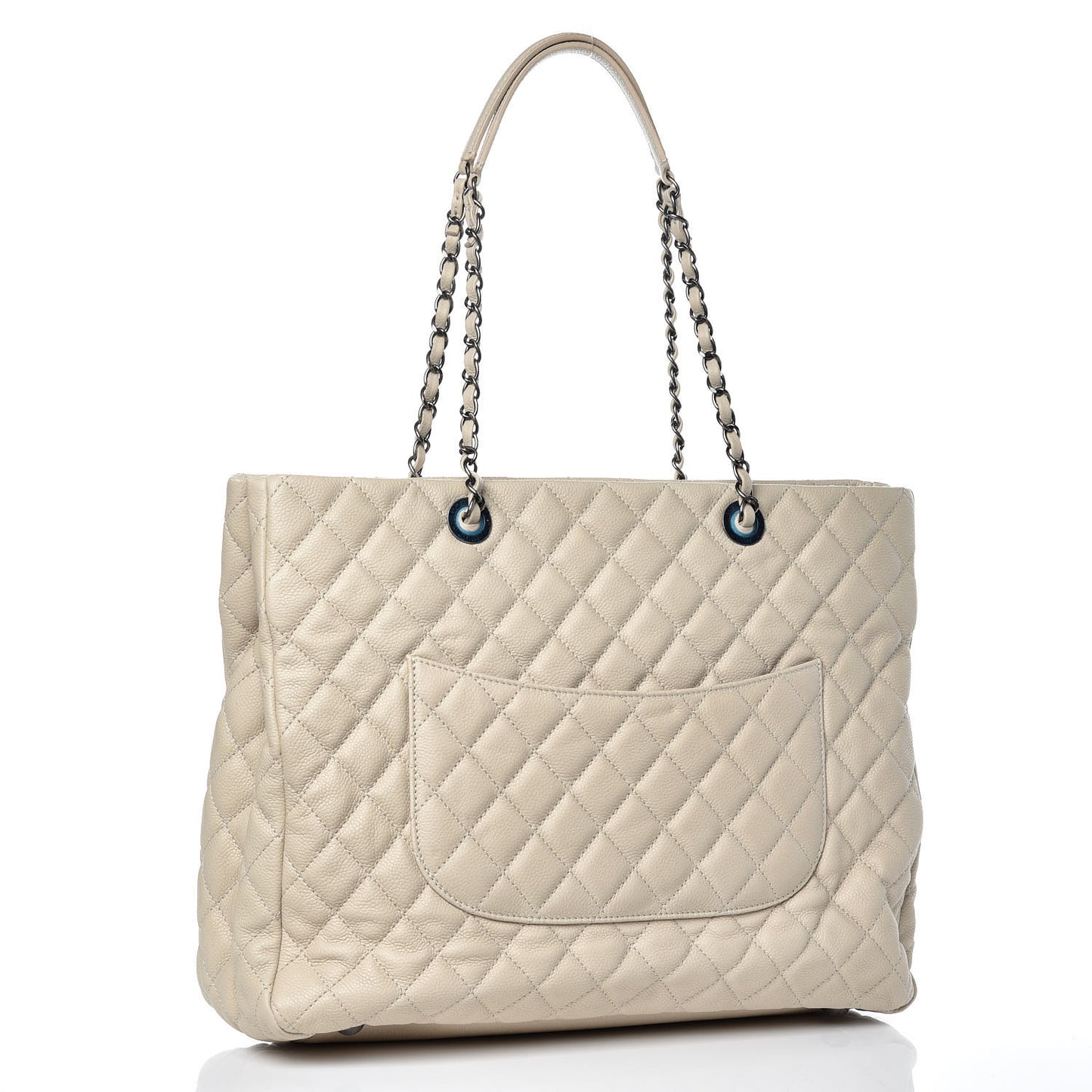 Caviar Quilted Shopping Tote Light Beige