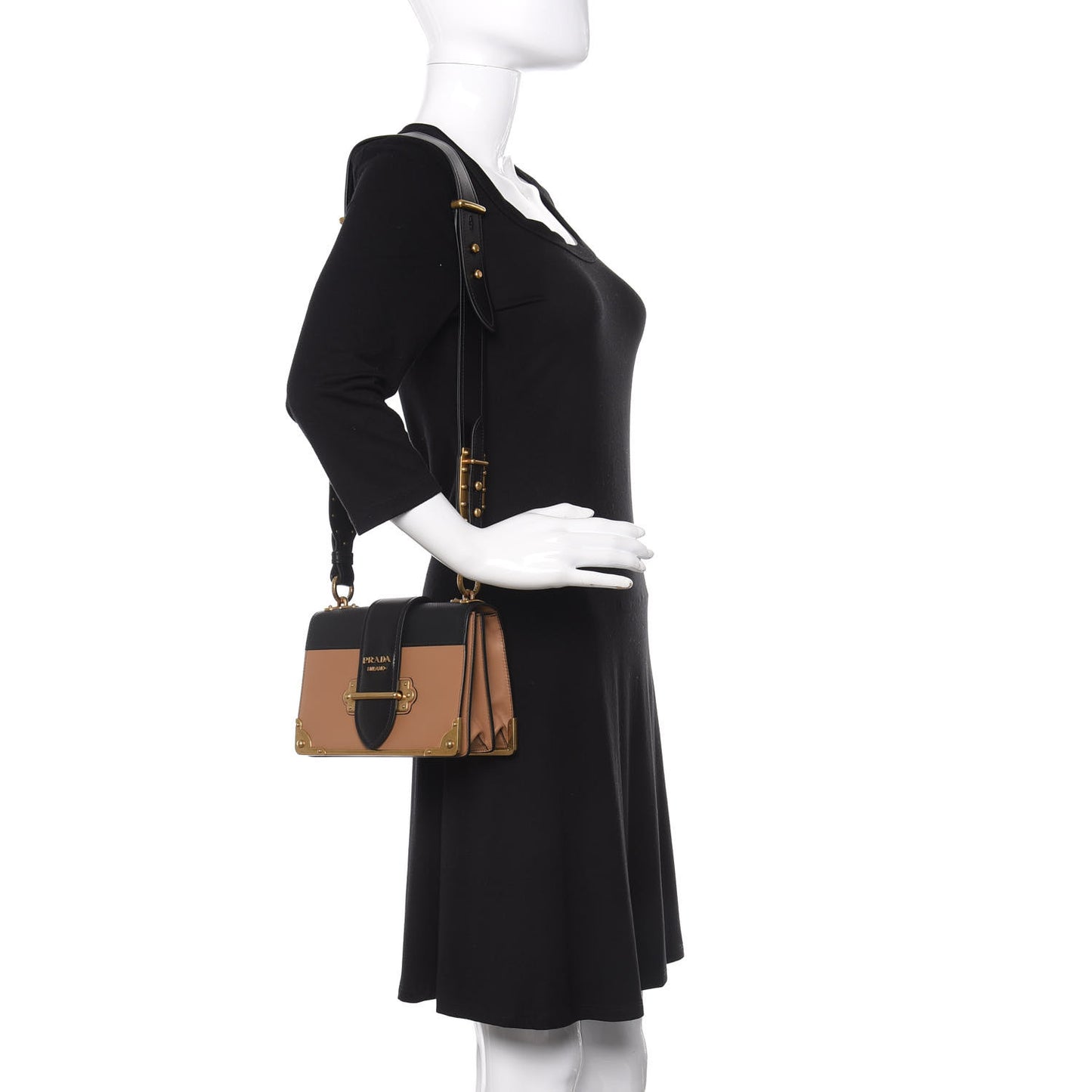 City Calfskin Saffiano Cahier Bag Caramel Black