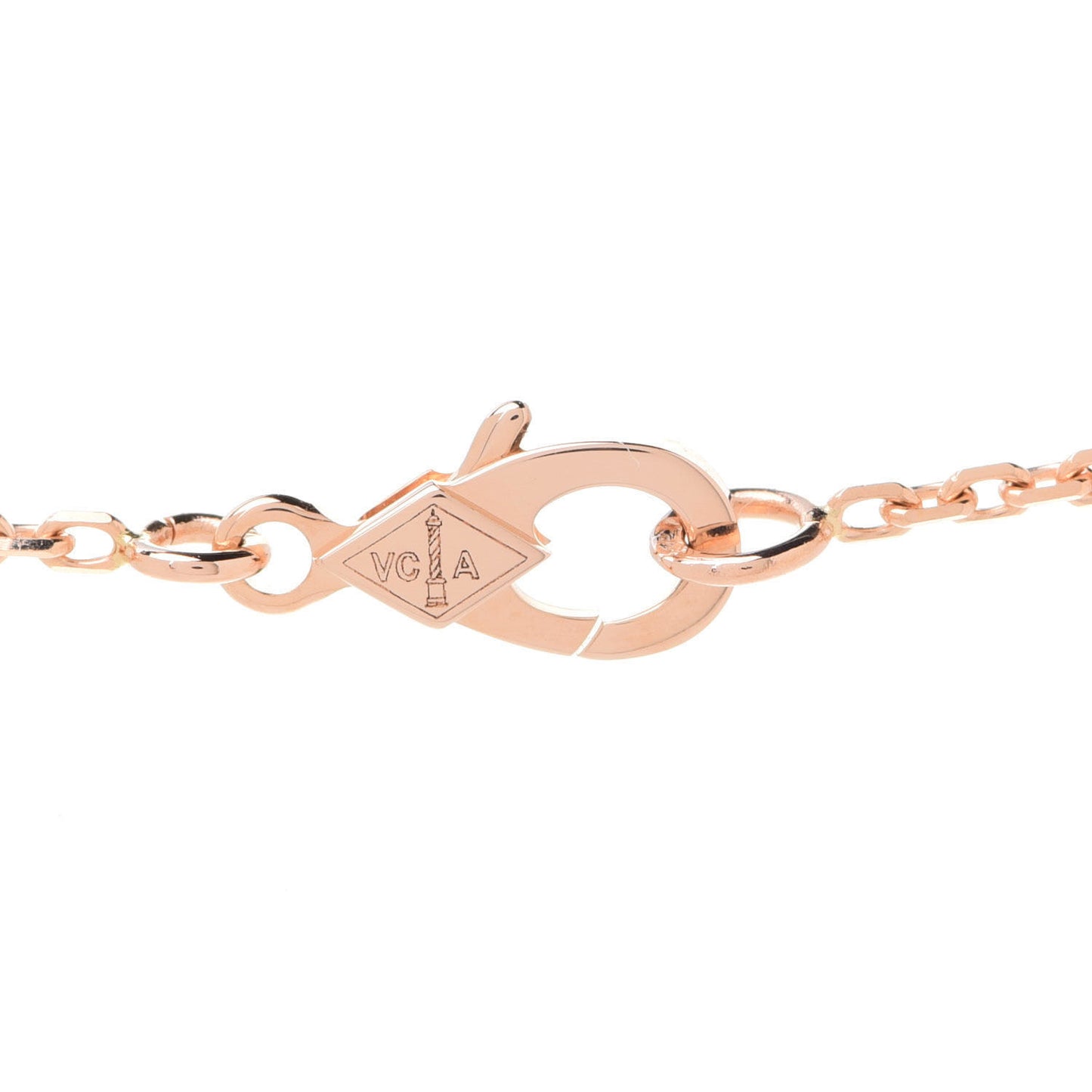 18K Rose Gold Diamond Rhodonite Vintage Alhambra Pendant Necklace