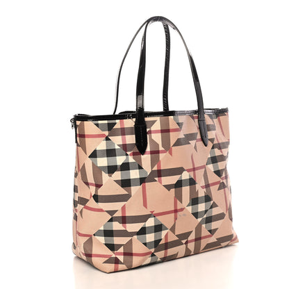 Burberry Patent Trim Patchwork Check Tote Black 3 of 14