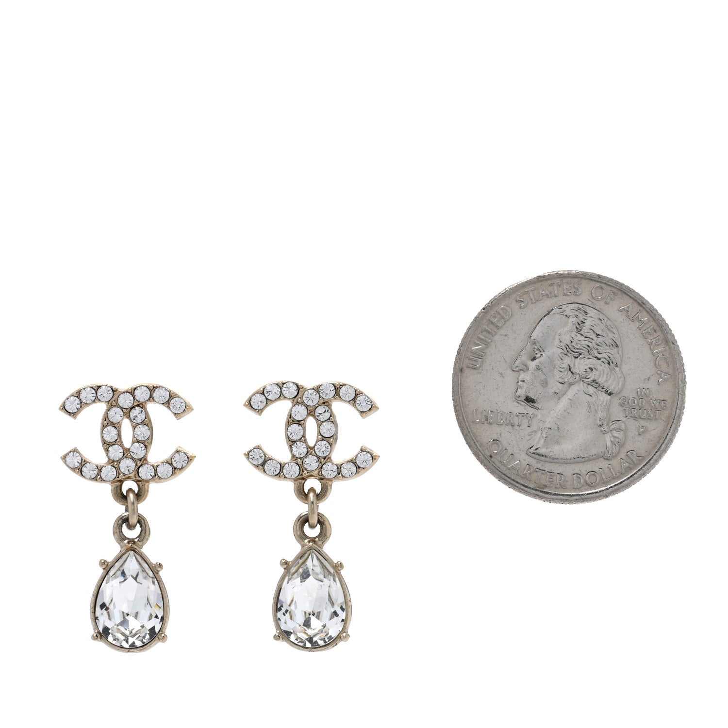 Chanel Crystal CC Pear Drop Earrings Gold 2 of 4