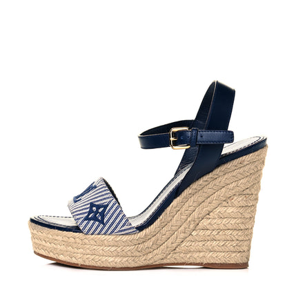 Louis Vuitton Calfskin Canvas Monogram Sail Away Wedge Sandal 36.5 Marine 1 of 7