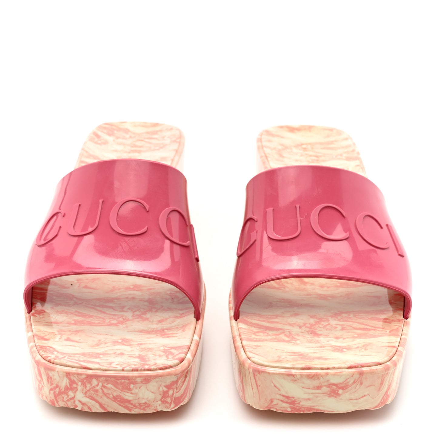 Shiny Rubber Gucci Logo Womens Platform 20/60mm Slide Sandals 39 Wild Rose