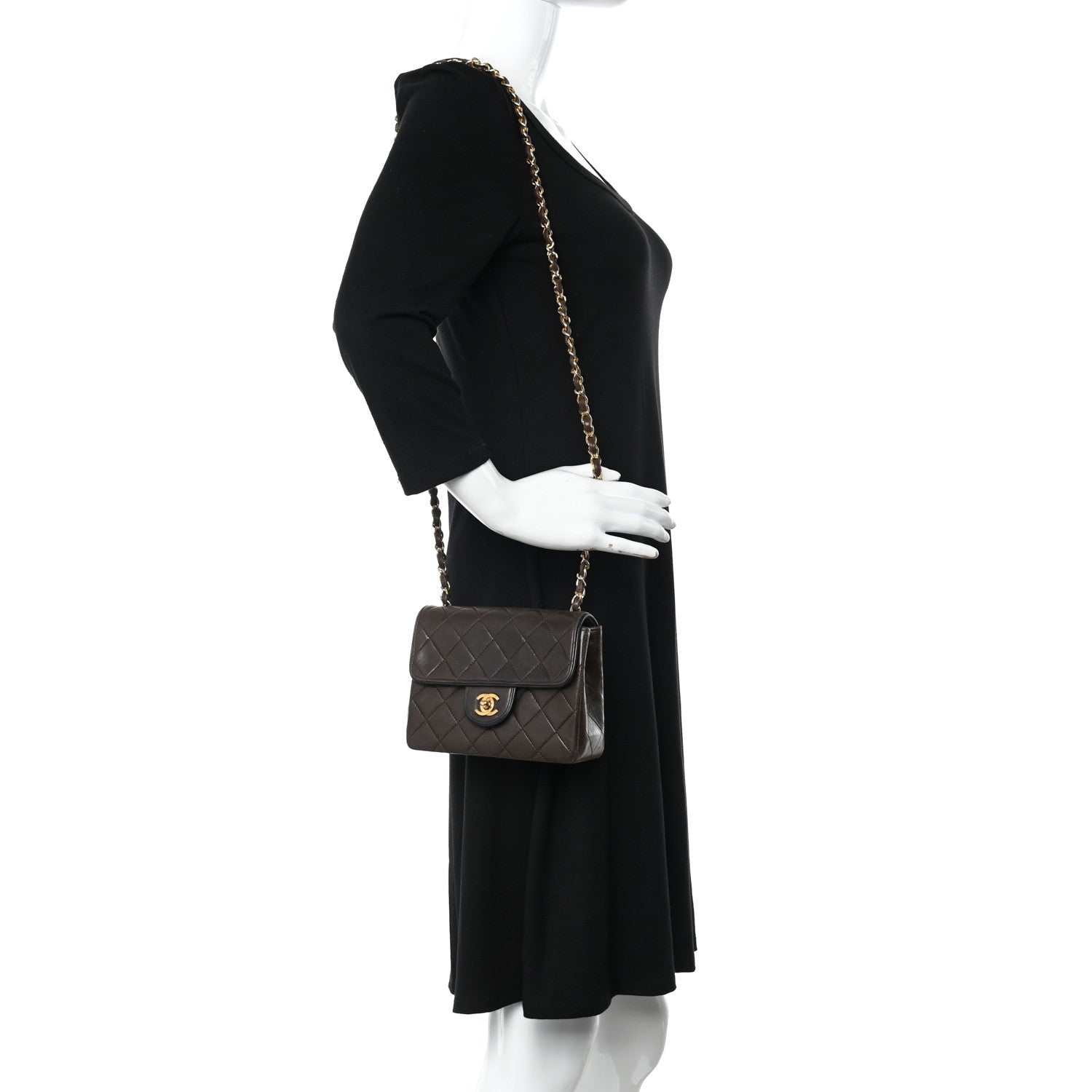 Chanel Lambskin Quilted Mini Square Flap Bag Dark Brown 2 of 10