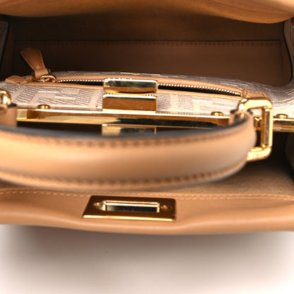 Fendi Vitello Seta Canvas FF Embroidered Mini Peekaboo Iconic Satchel Miele Scuro Poudre 6 of 10