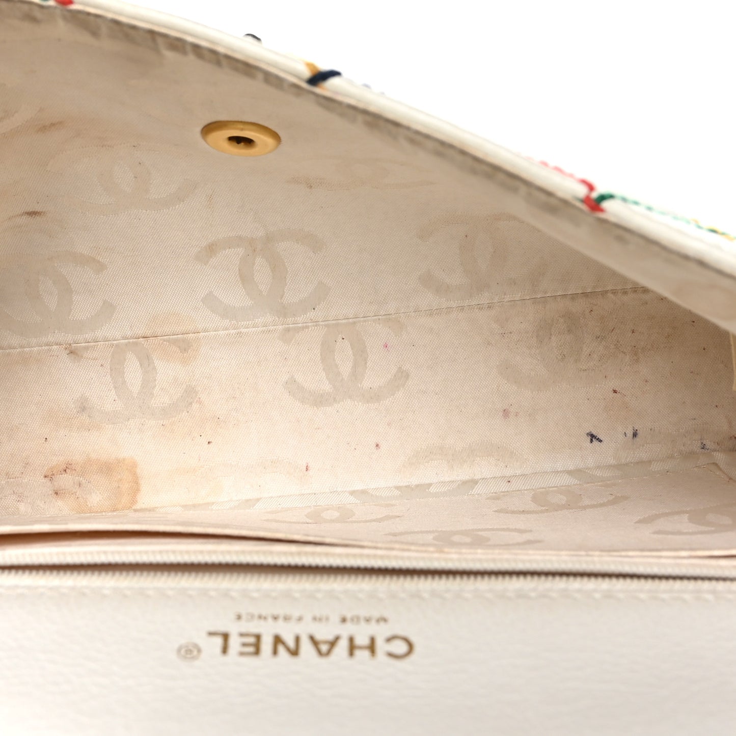 Goatskin Multicolor Stitch Single Flap White