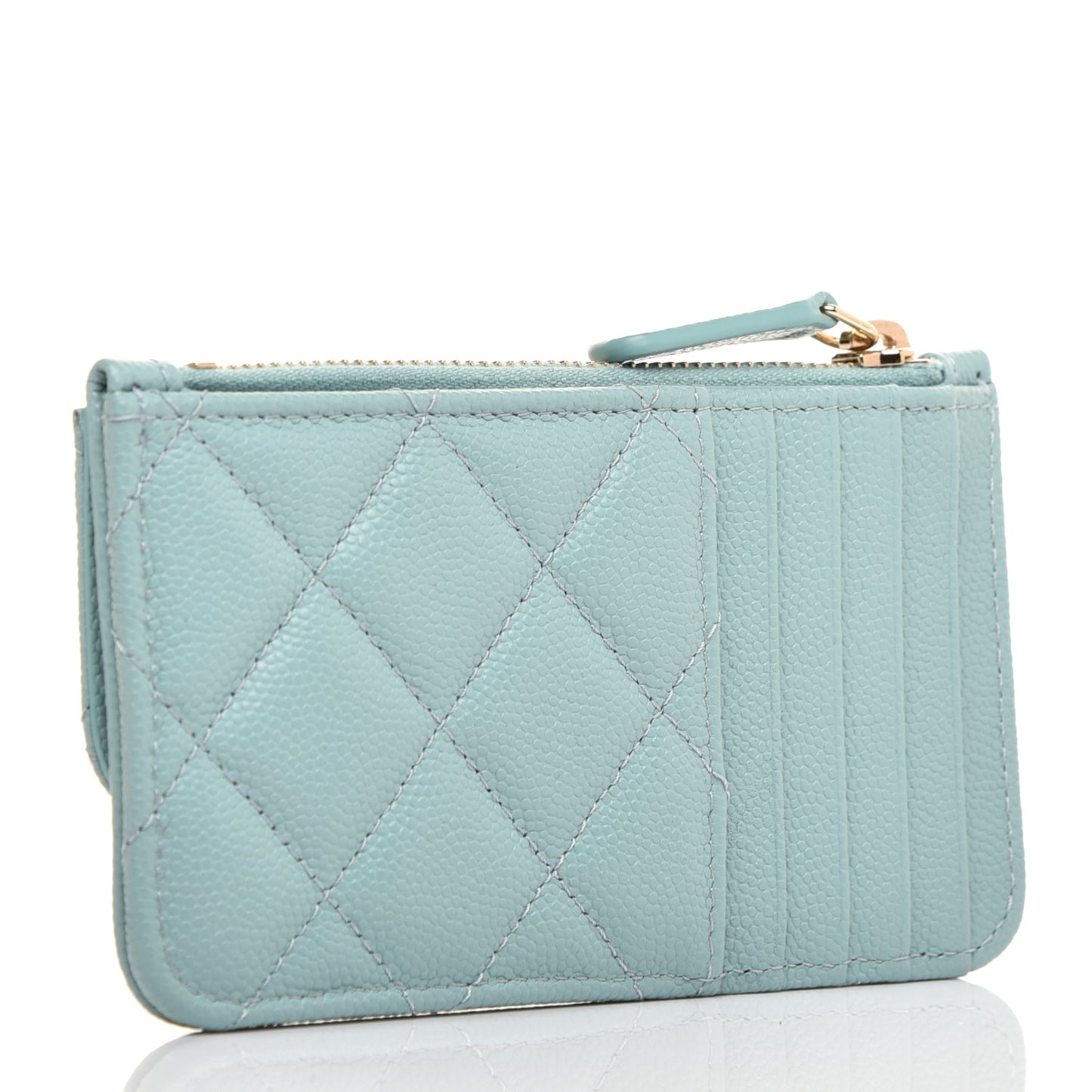 Caviar Quilted Flap Zip Card Holder Light Blue
