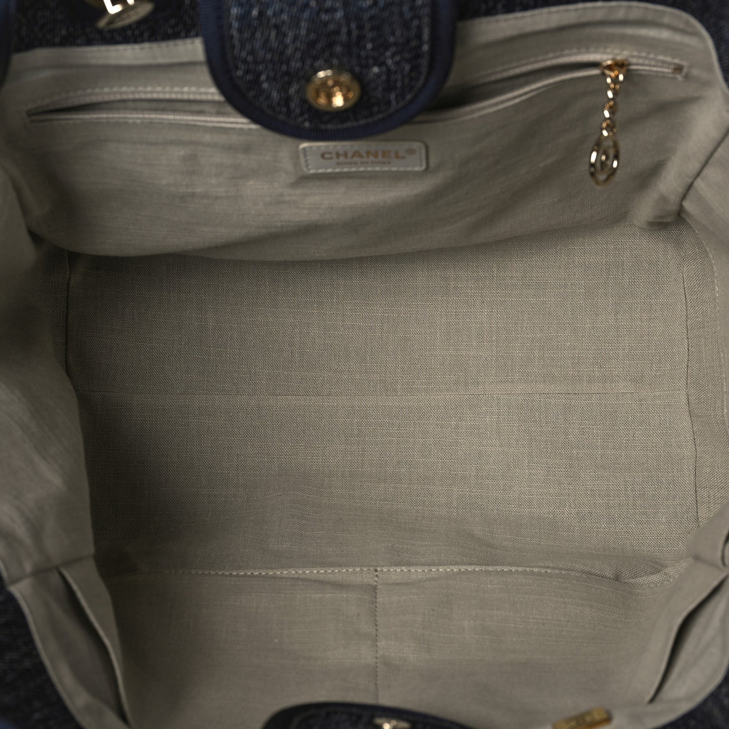 Denim Medium Deauville Tote Dark Blue White