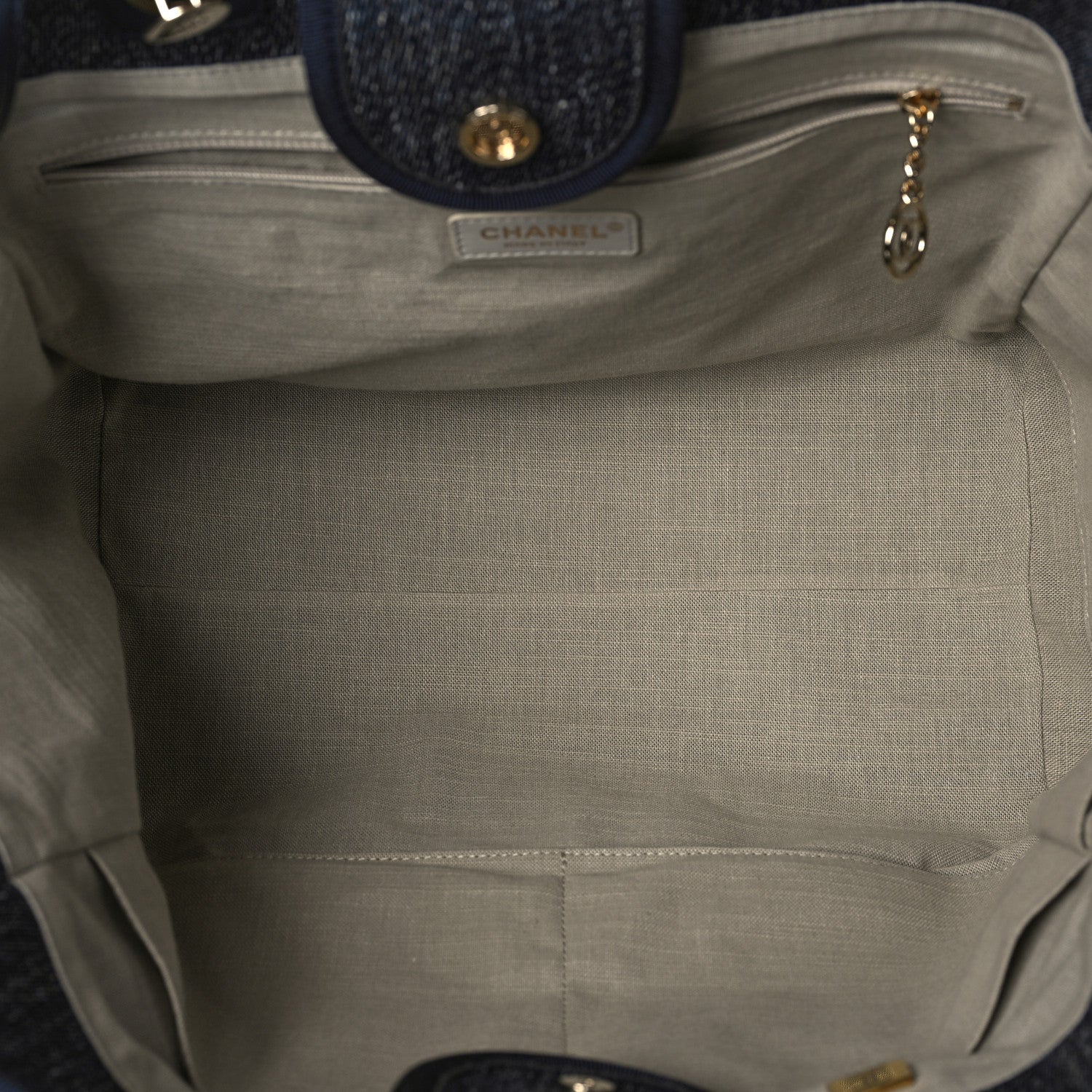 Chanel Denim Medium Deauville Tote Dark Blue White 5 of 10