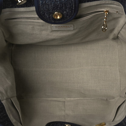 Chanel Denim Medium Deauville Tote Dark Blue White 5 of 10