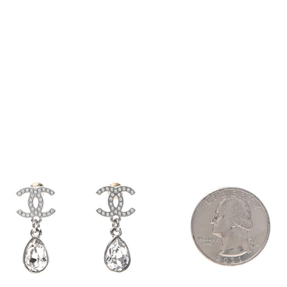 Chanel Crystal CC Tear Drop Earrings Silver 2 of 4