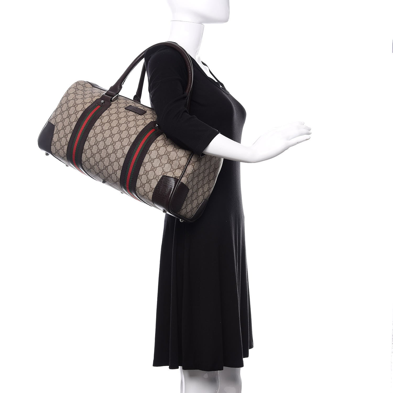 Gucci GG Supreme Monogram Web Medium Carry On Duffle Beige Dark Brown 2 of 10