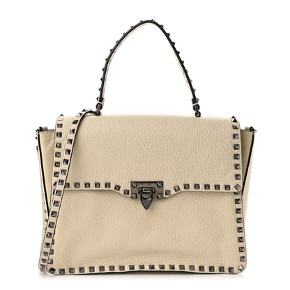 Valentino Garavani Grained Calfskin Rockstud Top Handle Flap Shoulder Bag Light Ivory 1 of 11