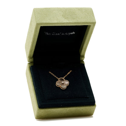 Van Cleef & Arpels 18K Rose Gold Diamond Grey Mother of Pearl Vintage Alhambra Pendant Necklace 6 of 6