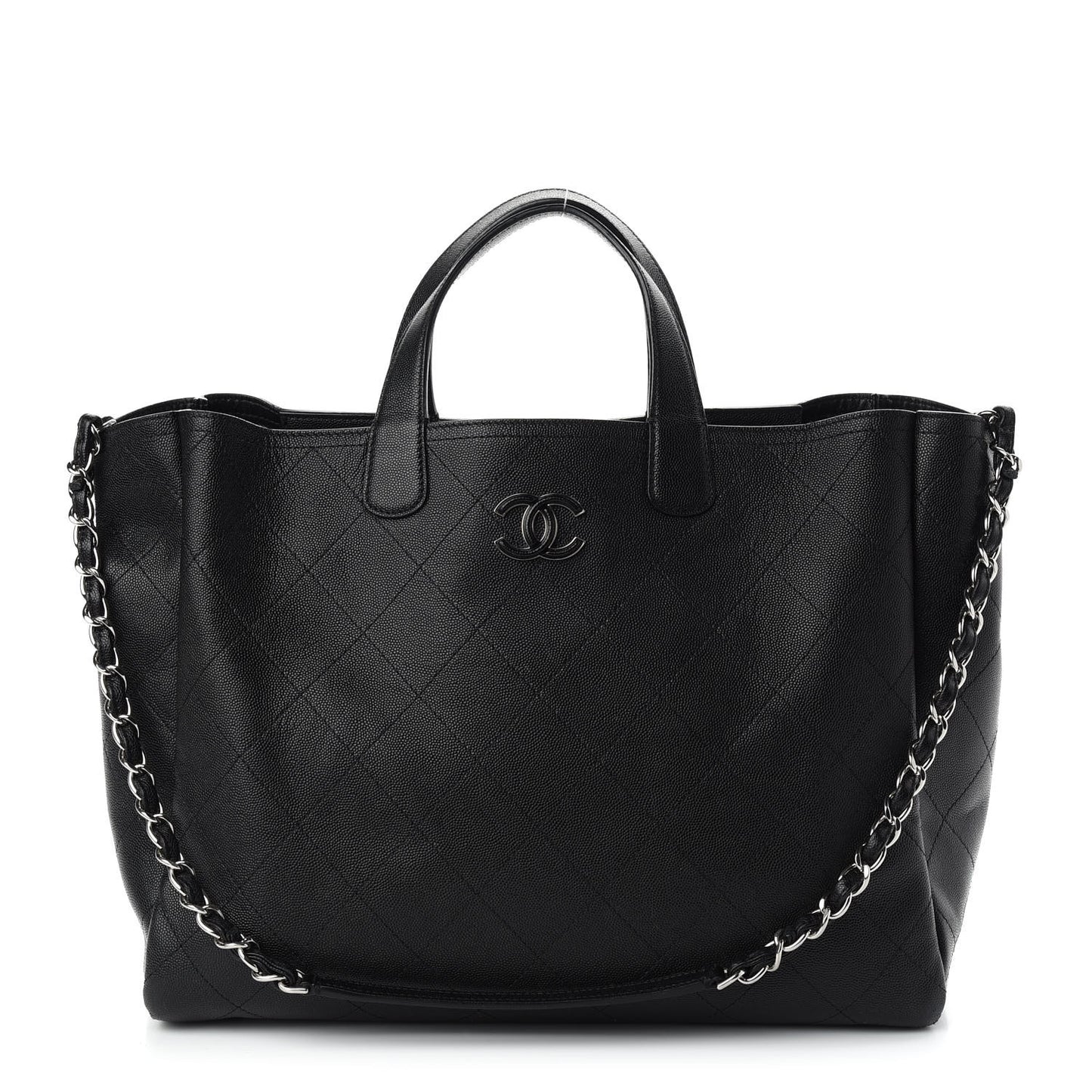 Caviar Stitched Large Shopping Tote Black