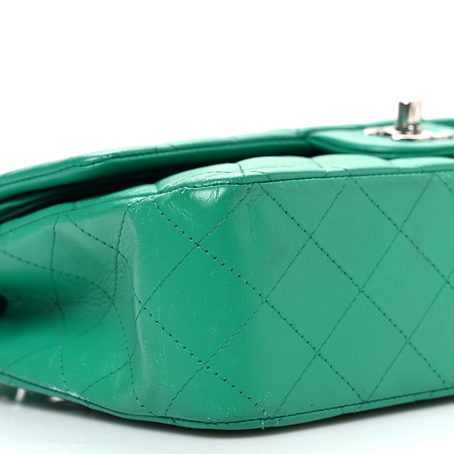 Lambskin Quilted Medium Double Flap Green