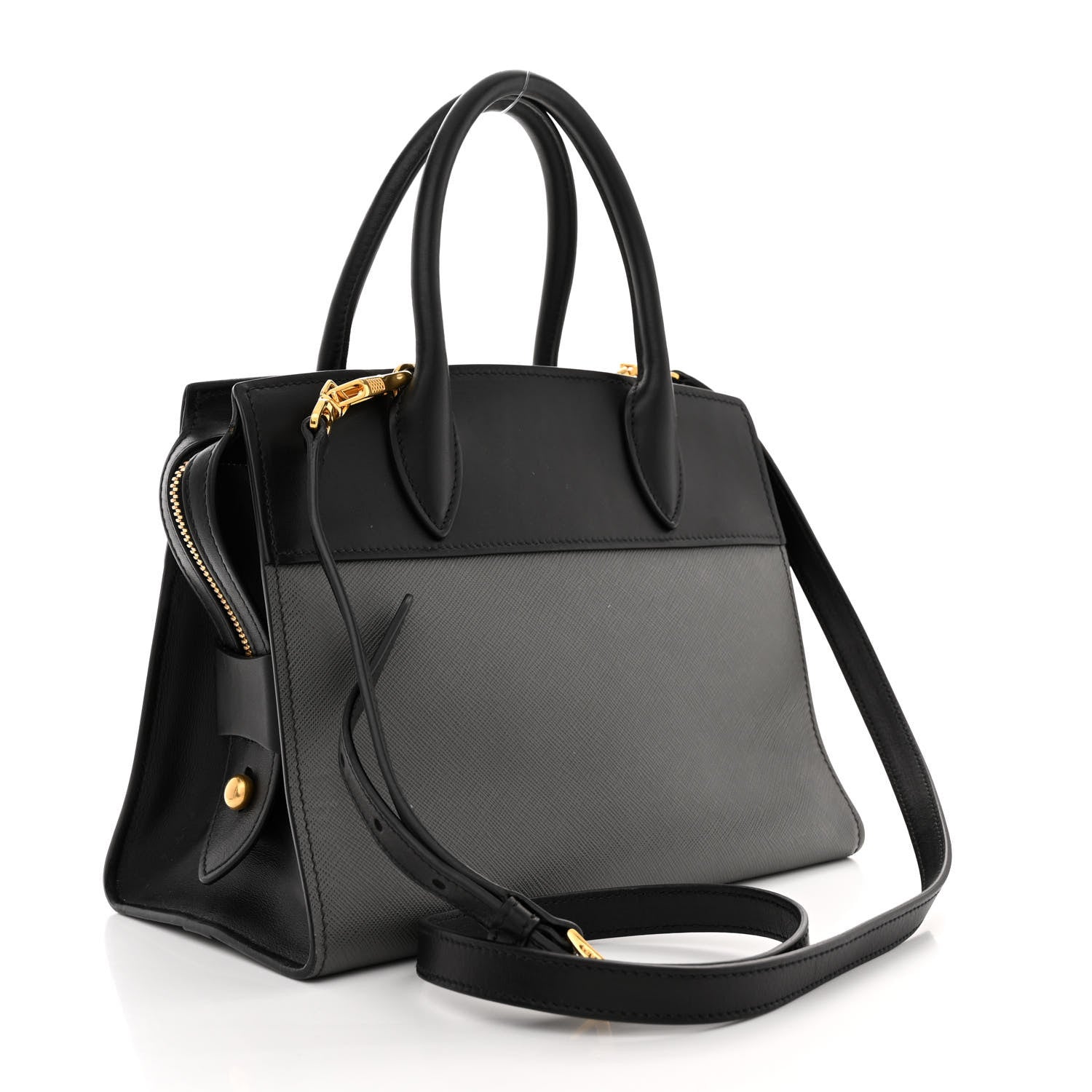 Prada Saffiano City Calfskin Small Esplanade Tote Mercurio Black 3 of 17