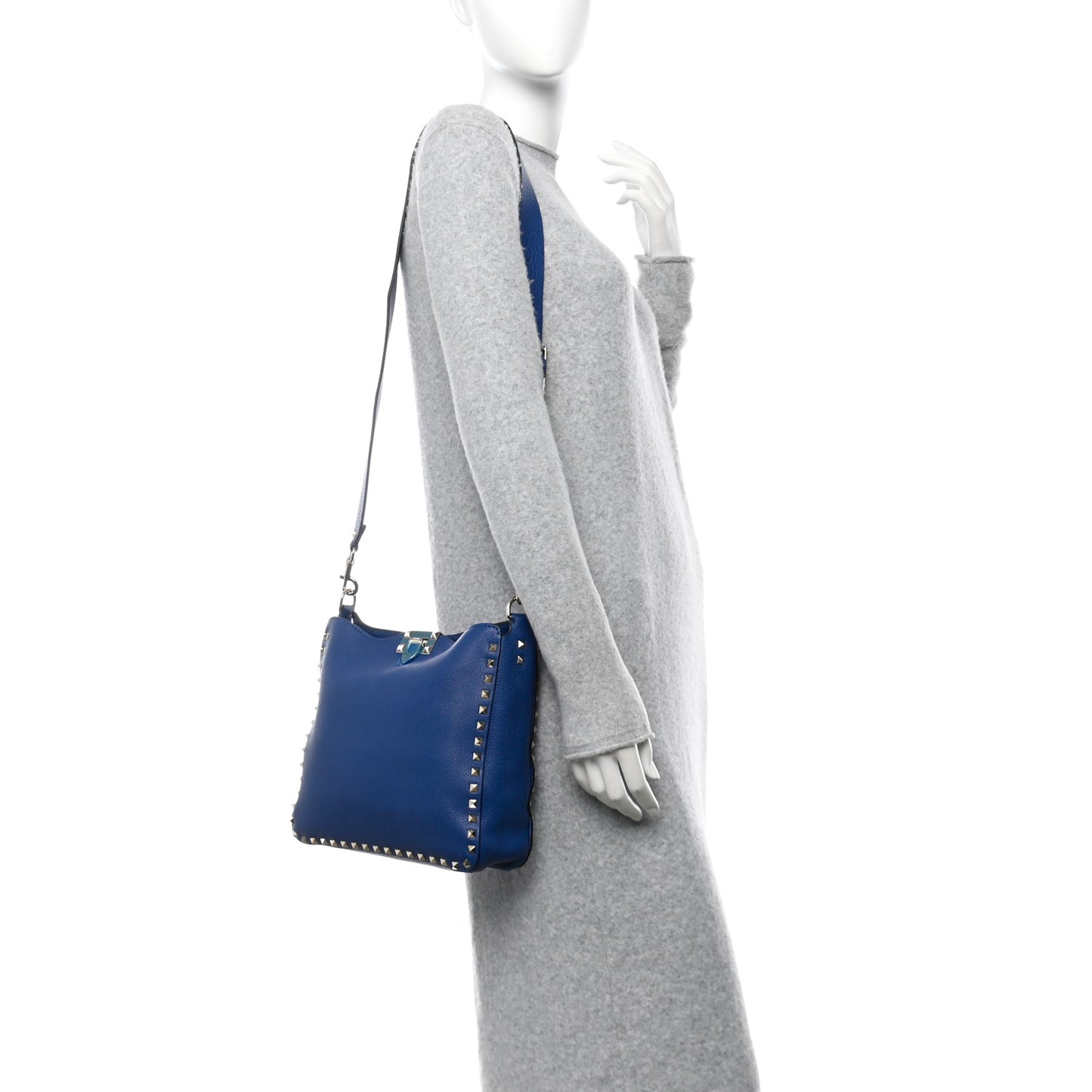 Pebbled Calfskin Small Rockstud Flip-Lock Messenger Bag Blu Delft