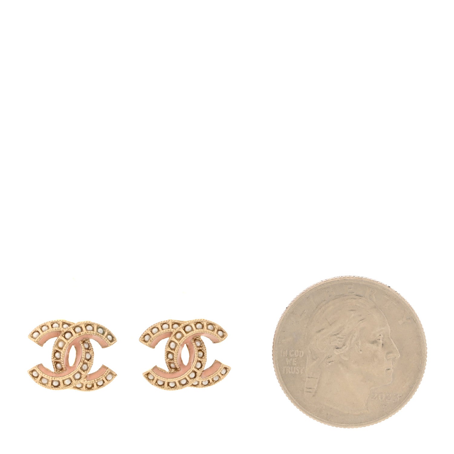 Chanel Metal Pearl Enamel CC Clip On Earrings Gold Pink 2 of 5
