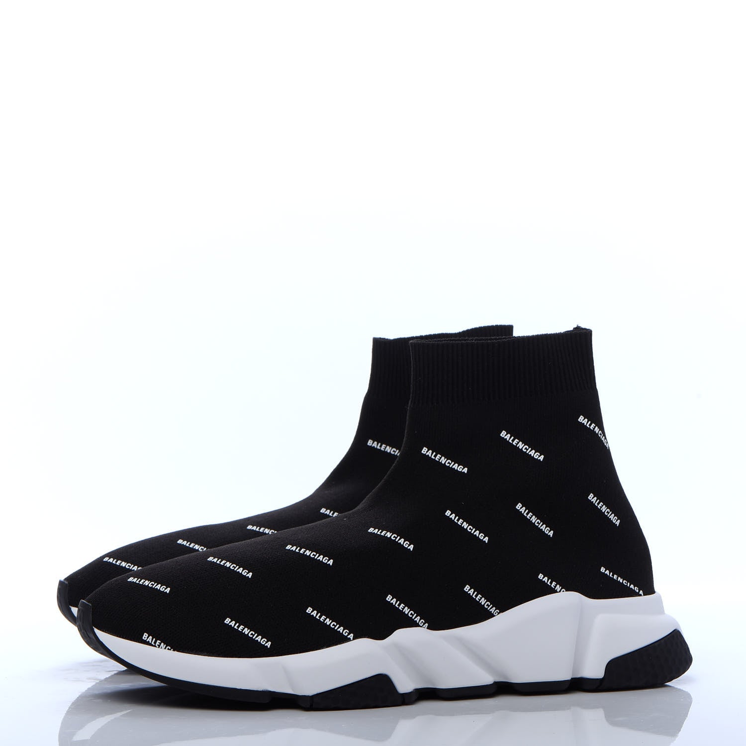 Balenciaga Neoprene Knit Allover Logo Bi-Color Sole Mens Speed Sneakers 42 Black White 3 of 9