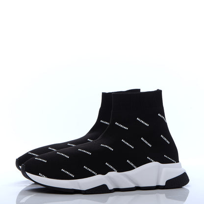 Balenciaga Neoprene Knit Allover Logo Bi-Color Sole Mens Speed Sneakers 42 Black White 3 of 9