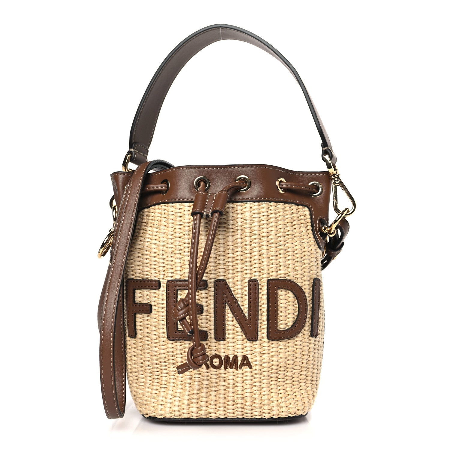 Fendi Straw F is Fendi Logo Crochet Mini Mon Tresor Bucket Bag Naturale Black 1 of 10