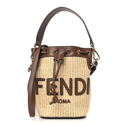 Fendi Straw F is Fendi Logo Crochet Mini Mon Tresor Bucket Bag Naturale Black 1 of 10