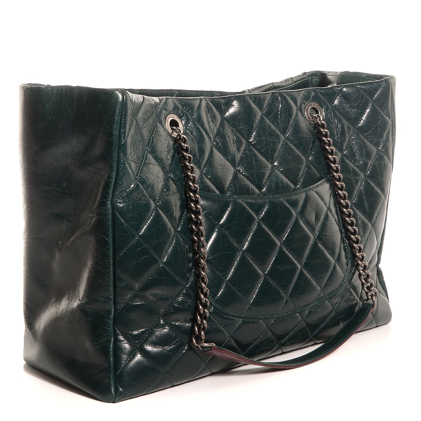 Glazed Calfskin Quilted Duo Color Large Tote Dark Green