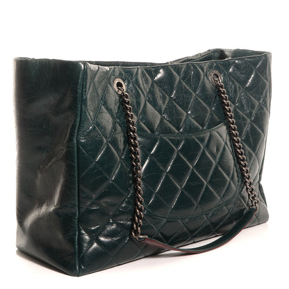 Chanel Glazed Calfskin Quilted Duo Color Large Tote Dark Green 3 of 7