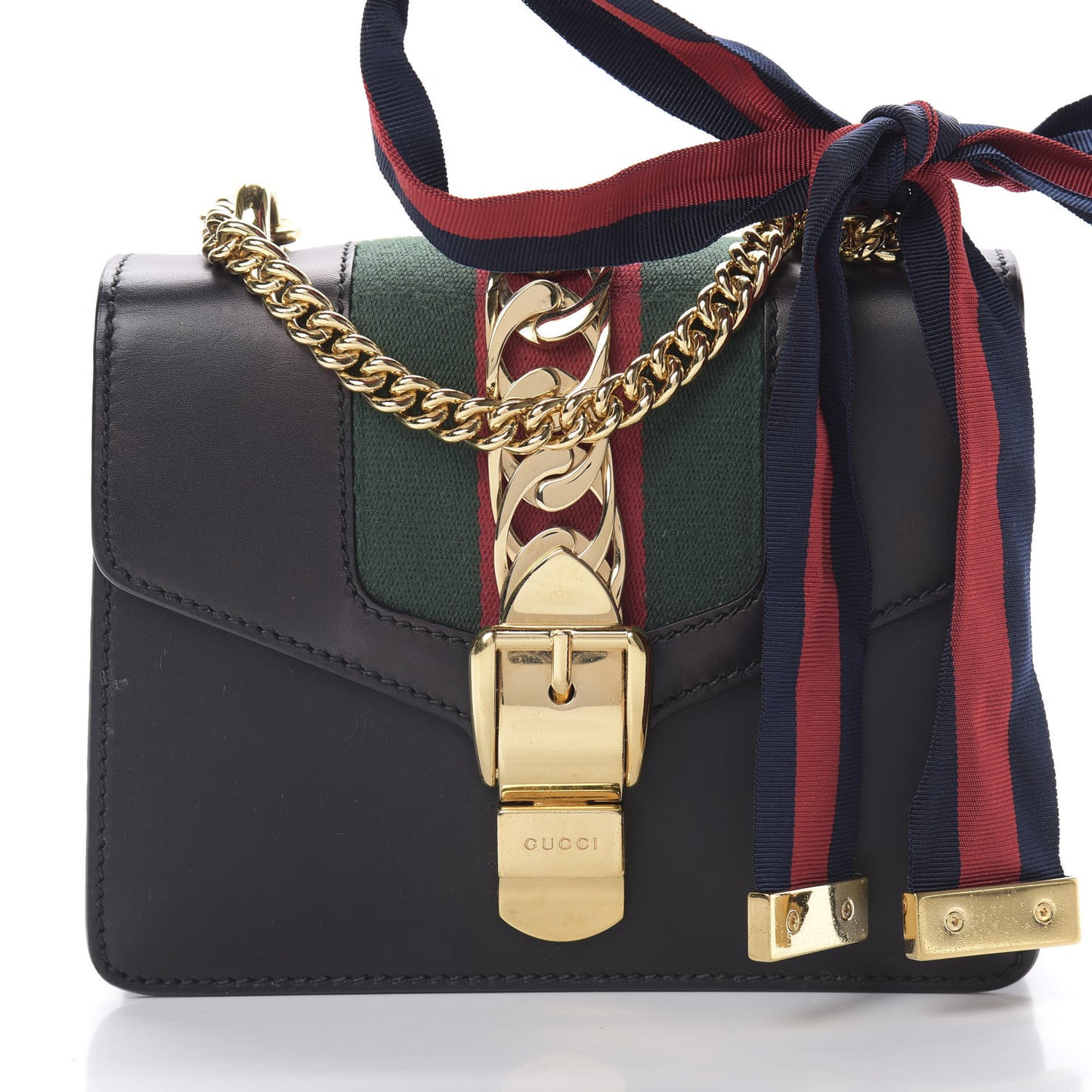 Calfskin Mini Sylvie Chain Shoulder Bag Black