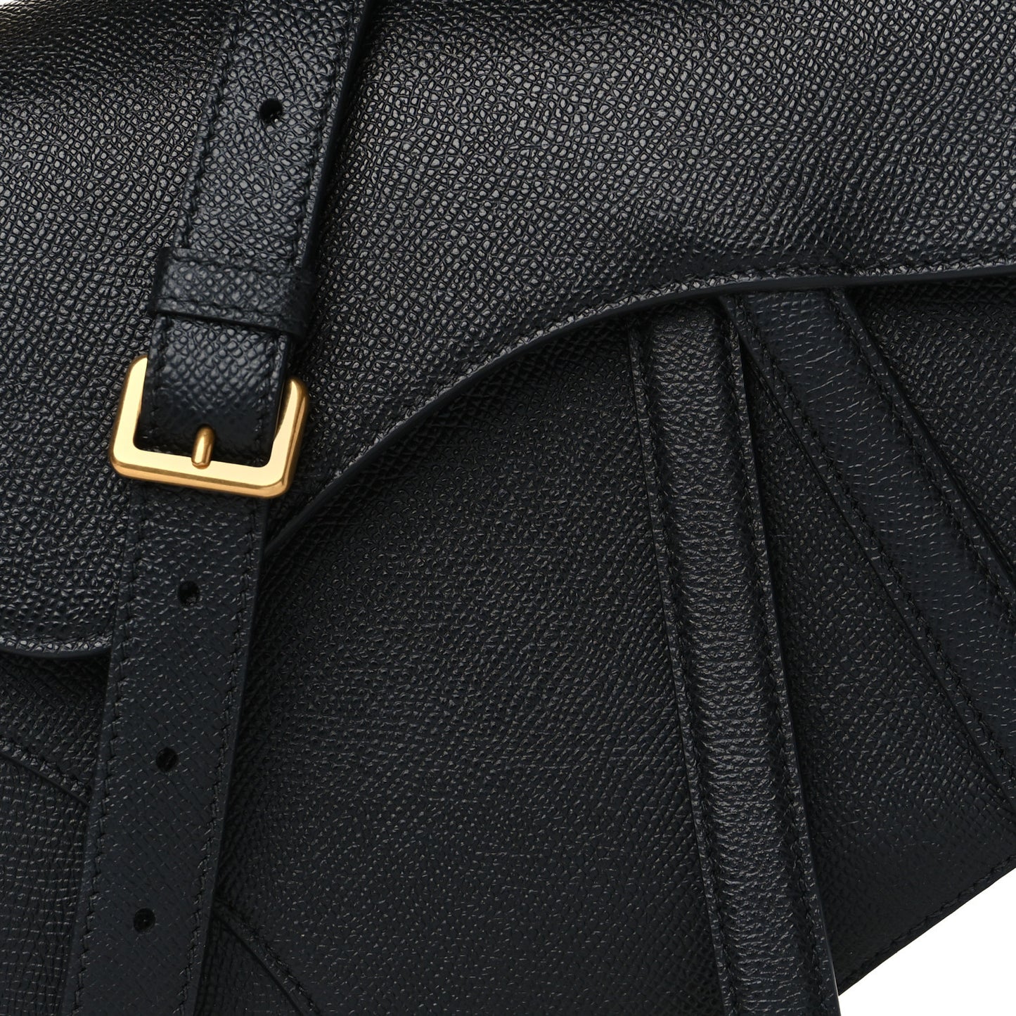 Grained Calfskin Saddle Bag With Strap Black