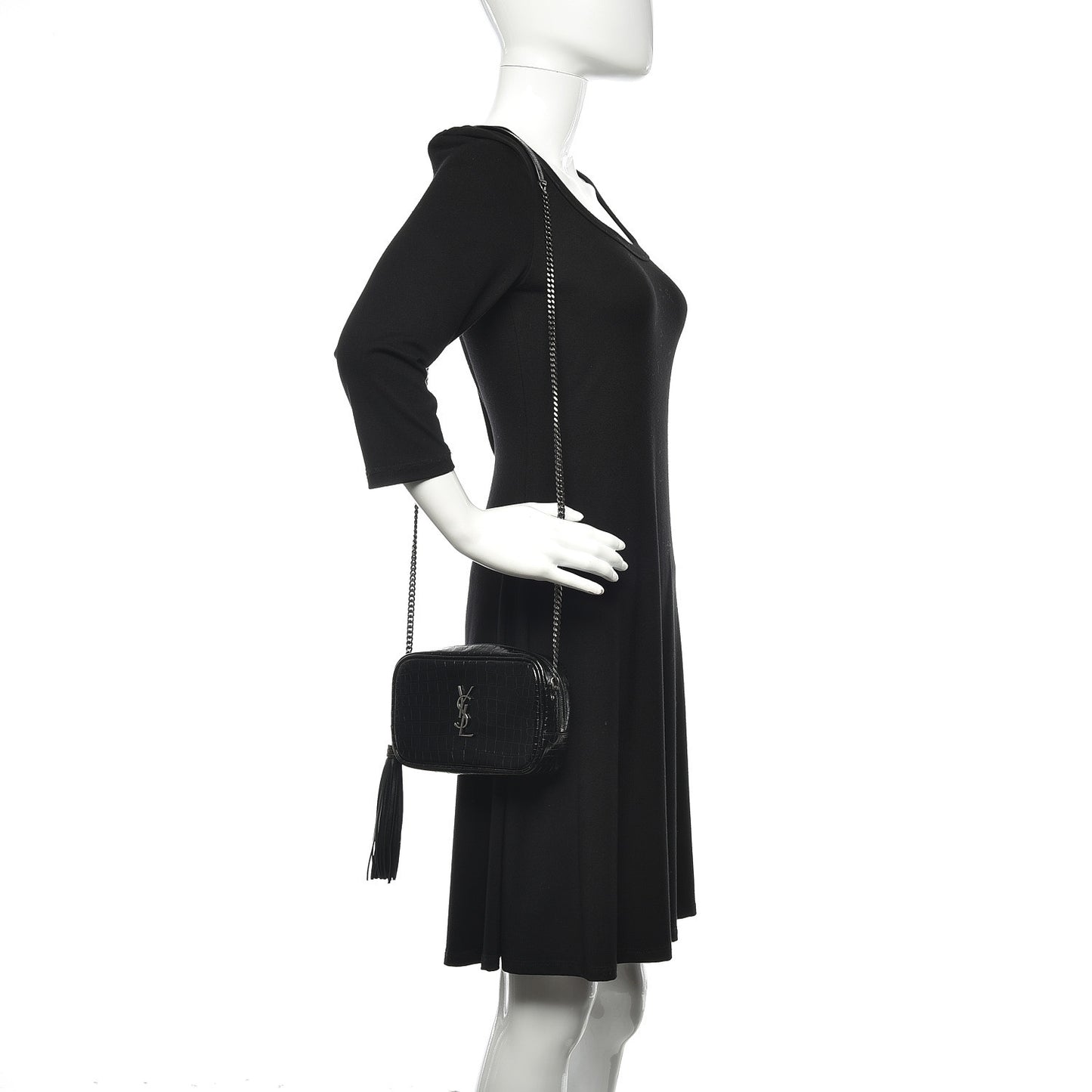 Calfskin Crocodile Embossed Monogram Mini Lou Camera Bag Black