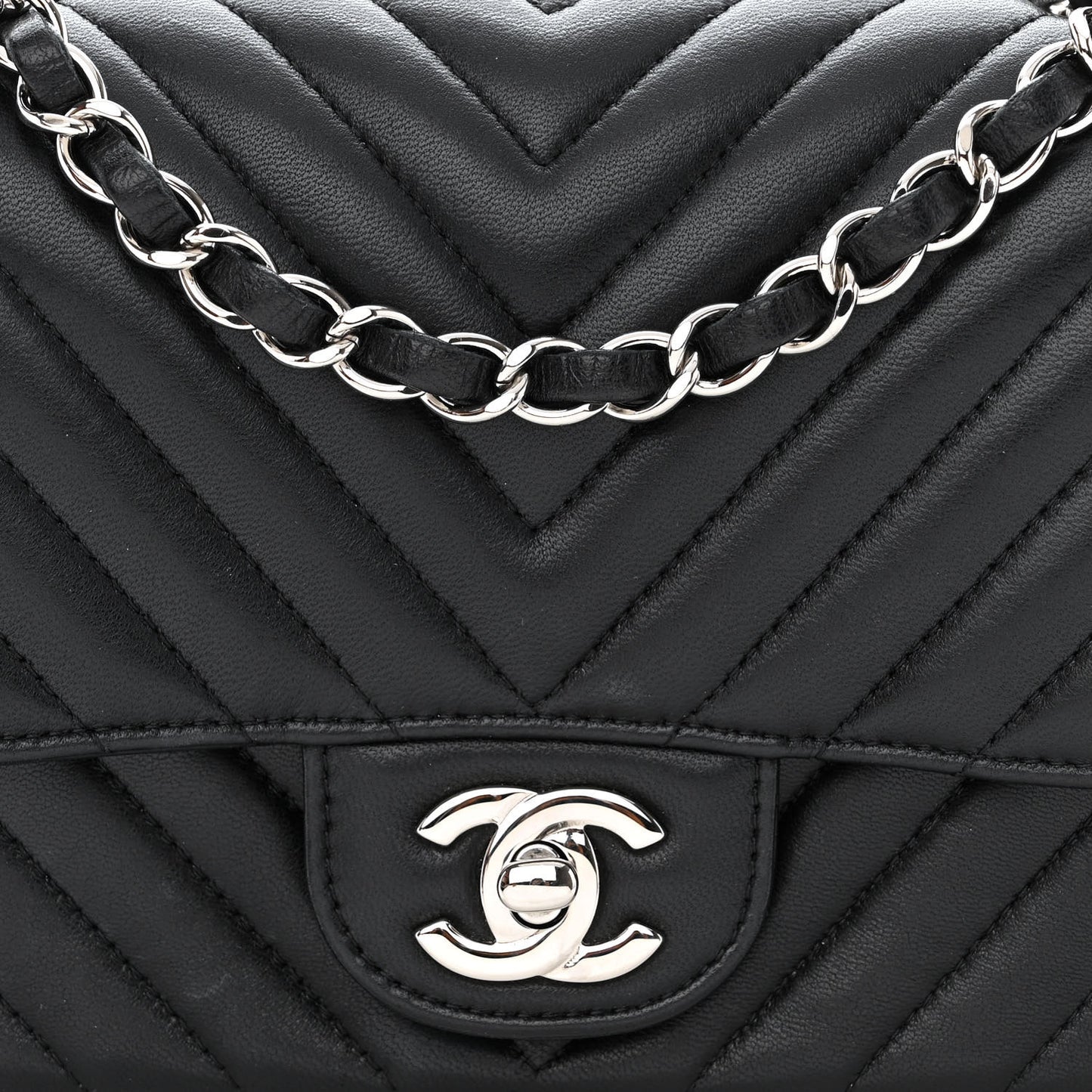 Lambskin Chevron Quilted Mini Square Flap Black