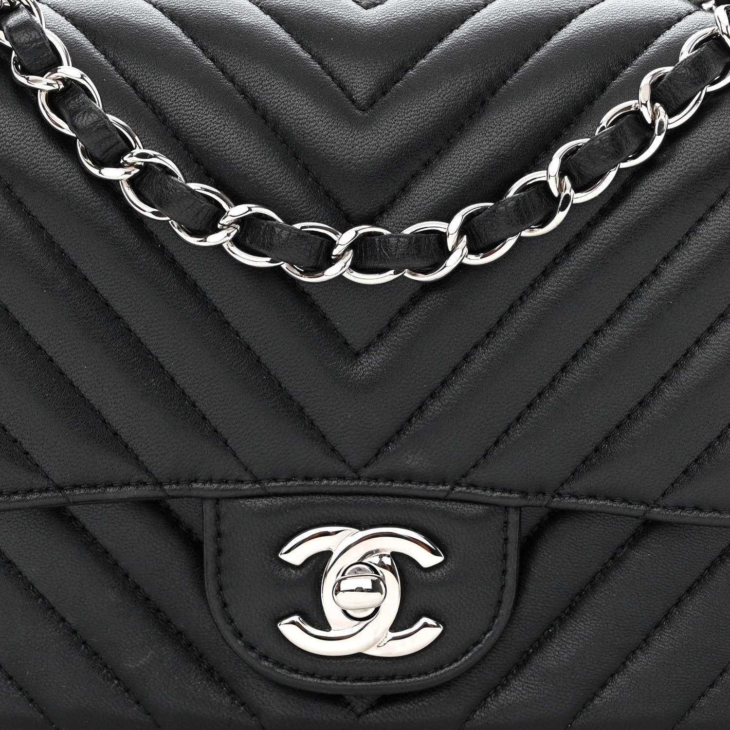 Chanel Lambskin Chevron Quilted Mini Square Flap Black 8 of 11