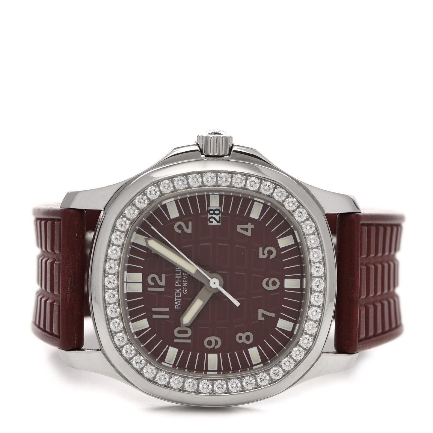 Stainless Steel Rubber Diamond 36mm Aquanaut Quartz Watch Burgundy