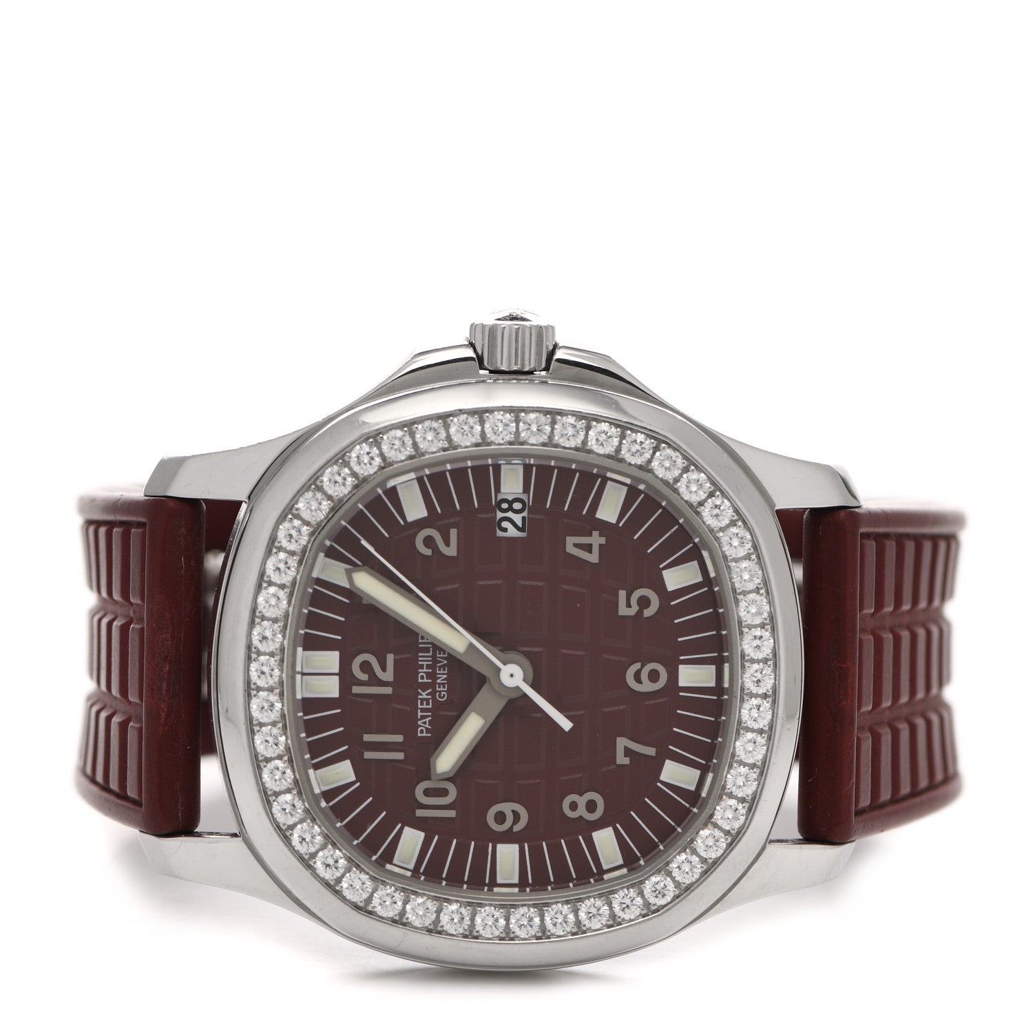 Patek Philippe Stainless Steel Rubber Diamond 36mm Aquanaut Quartz Watch Burgundy 2 of 4