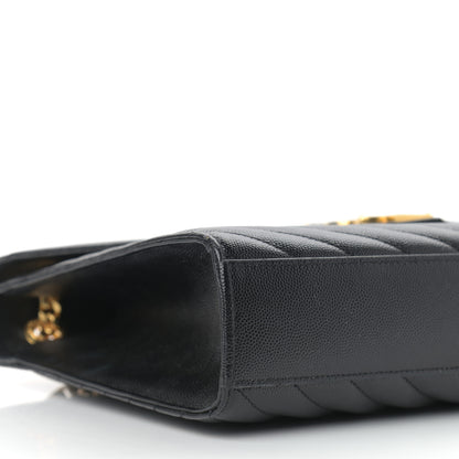 Saint Laurent Grain De Poudre Matelasse Chevron Large Monogram Satchel Black 8 of 9